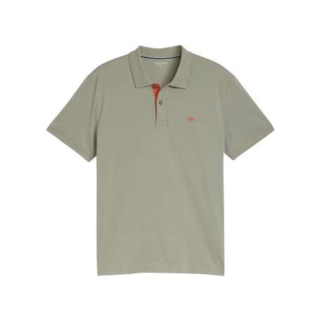 Polo en coton kaki uni avec une coupe droite et un col boutonné