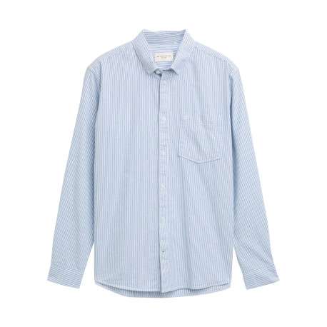 Chemise en coton ciel à rayures avec une coupe droite et un col boutonné