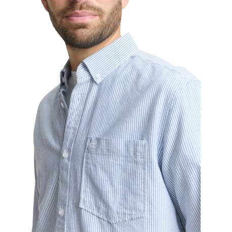 Chemise en coton ciel à rayures avec une coupe droite et un col boutonné - Image 2