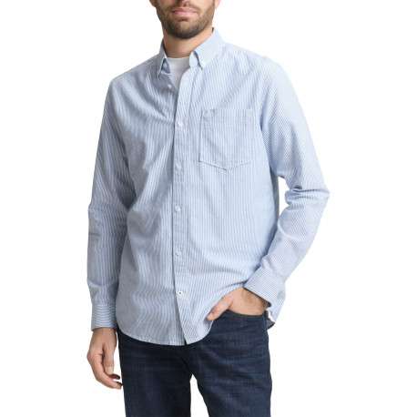 Chemise en coton ciel à rayures avec une coupe droite et un col boutonné - Image 3