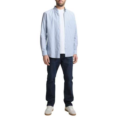 Chemise en coton ciel à rayures avec une coupe droite et un col boutonné - Image 5