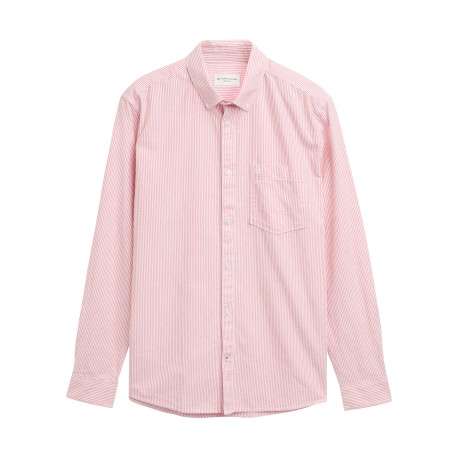 Chemise en coton rose à rayures avec une coupe droite et un col boutonné