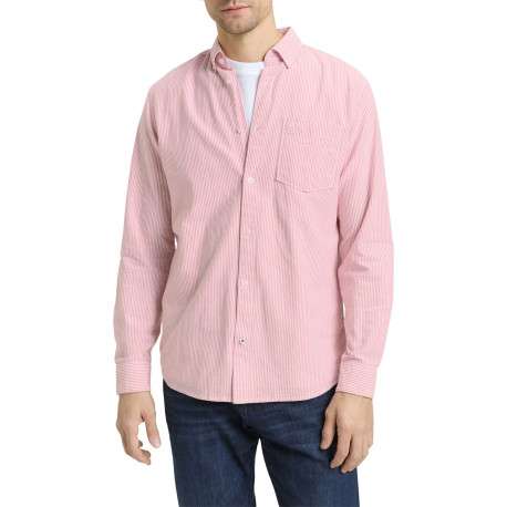Chemise en coton rose à rayures avec une coupe droite et un col boutonné - Image 2