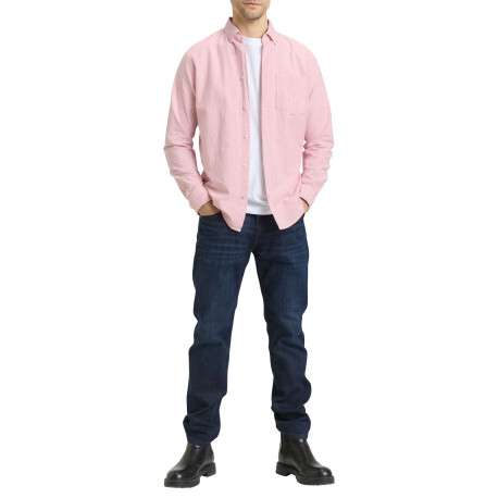 Chemise en coton rose à rayures avec une coupe droite et un col boutonné - Image 4