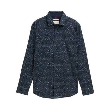 Chemise en coton marine à motifs avec une coupe droite et un col boutonné