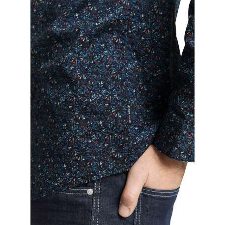 Chemise en coton marine à motifs avec une coupe droite et un col boutonné - Image 2