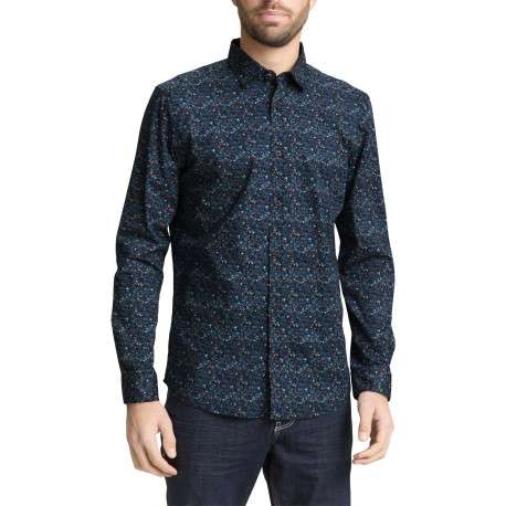 Chemise en coton marine à motifs avec une coupe droite et un col boutonné - Image 3