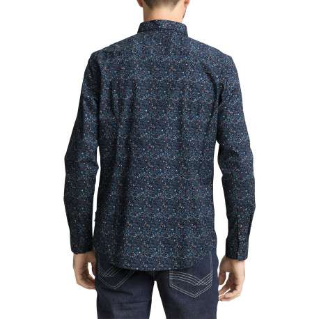 Chemise en coton marine à motifs avec une coupe droite et un col boutonné - Image 4