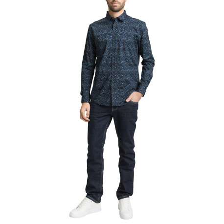 Chemise en coton marine à motifs avec une coupe droite et un col boutonné - Image 5