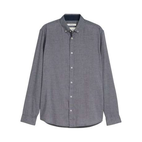Chemise grise uni avec une coupe ajustée et un col boutonné