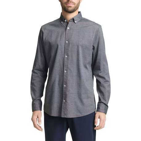 Chemise grise uni avec une coupe ajustée et un col boutonné - Image 2