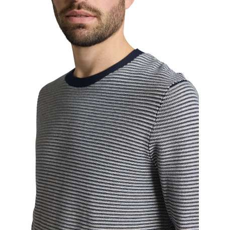 Pull en coton marine à rayures avec une coupe droite et un col rond - Image 2