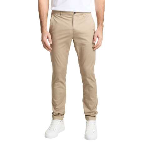 Pantalon chino en coton beige avec une coupe slim et une taille intermédiaire - Image 2