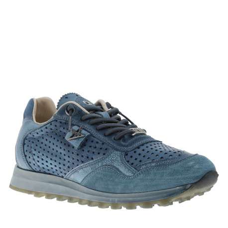 Baskets running en cuir indigo à talon plat avec des aérations sur le pourtour - Image 3