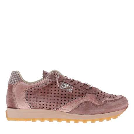 Baskets running en cuir rose à talon plat avec des aérations sur le pourtour - Image 2