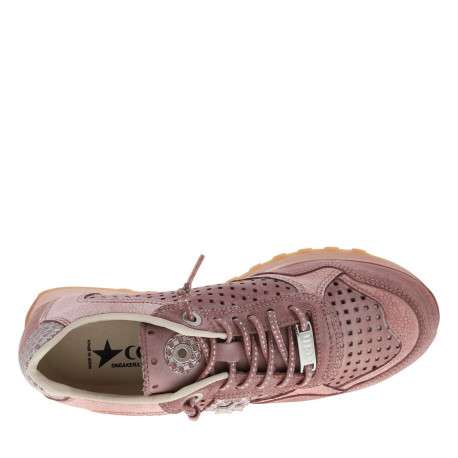 Baskets running en cuir rose à talon plat avec des aérations sur le pourtour - Image 4