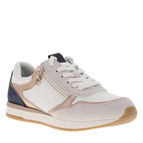 Baskets running blanches à talon plat avec des lacets et un zip latéral - Image 3