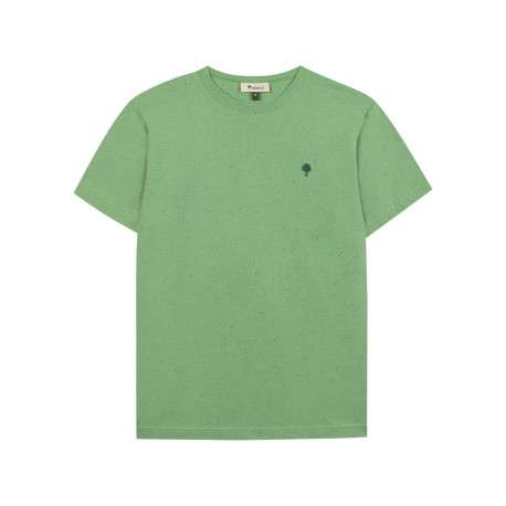 T-shirt en coton vert effet moucheté avec une coupe droite et un col rond