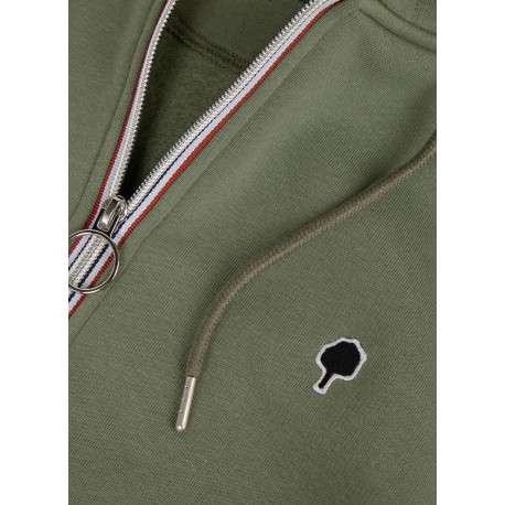 Sweat zippé kaki uni avec une coupe droite et un col à capuche - Image 2