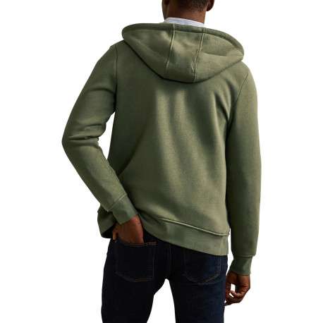 Sweat zippé kaki uni avec une coupe droite et un col à capuche - Image 4