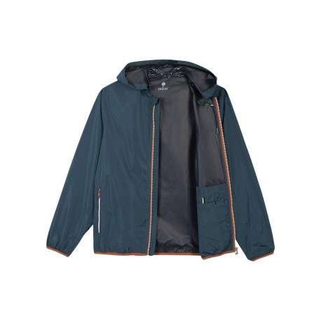 Veste imperméable marine unie avec une coupe droite et un col à capuche
