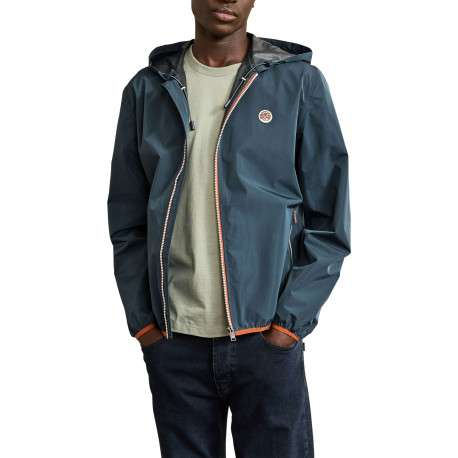 Veste imperméable marine unie avec une coupe droite et un col à capuche - Image 3