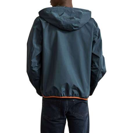 Veste imperméable marine unie avec une coupe droite et un col à capuche - Image 4