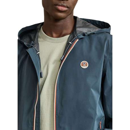 Veste imperméable marine unie avec une coupe droite et un col à capuche - Image 5