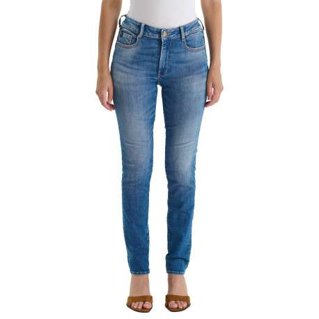 Jean en coton bleu à coupe slim pourvu de coutures contrastées
