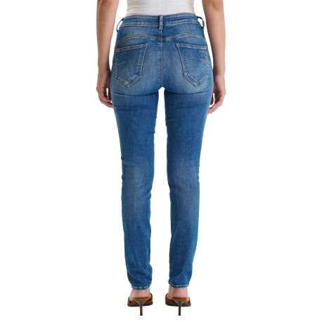 Jean en coton bleu à coupe slim pourvu de coutures contrastées - Image 2