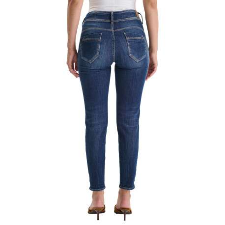 Jean en coton bleu à coupe slim pourvu de coutures contrastées - Image 2