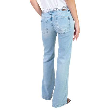 Jean en coton bleu coupe wide leg pourvu d'un ruban à nouer à la taille - Image 2
