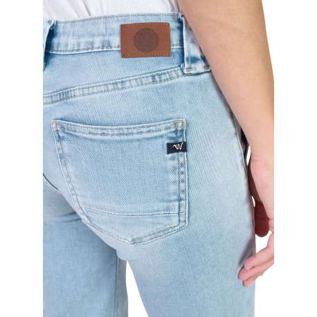 Jean en coton bleu coupe wide leg pourvu d'un ruban à nouer à la taille - Image 3