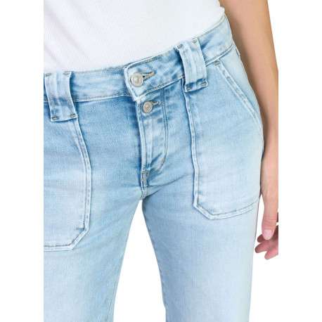 Jean en coton bleu coupe wide leg pourvu d'un ruban à nouer à la taille - Image 4