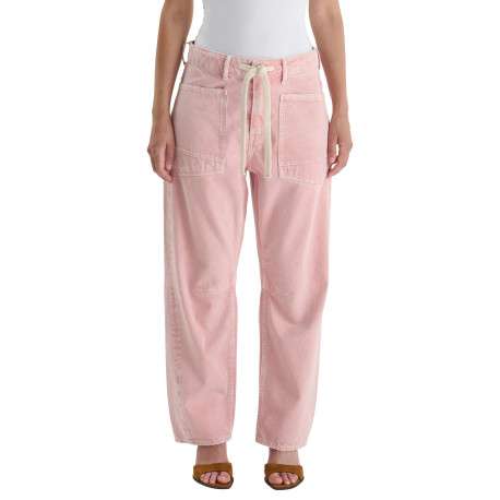Pantalon en coton rose coupe mom pourvu d'un cordon de serrage