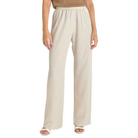 Pantalon beige coupe ample orné d'un motif à rayures verticales - Image 2