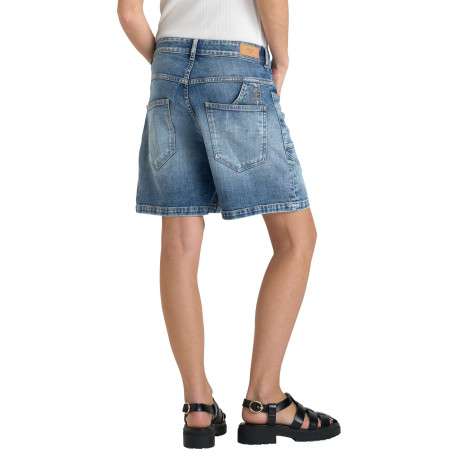Short en coton bleu à coupe droite pourvu d'un cordon de serrage à la taille - Image 2