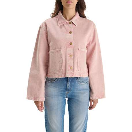 Veste en coton rose à coupe droite pourvue d'un col à revers