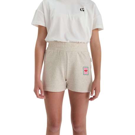 Short en coton mélangé beige à coupe ajustée pourvu d'une taille élastiquée