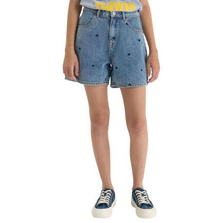 Short en coton bleu à coupe droite pourvu de multiples poches