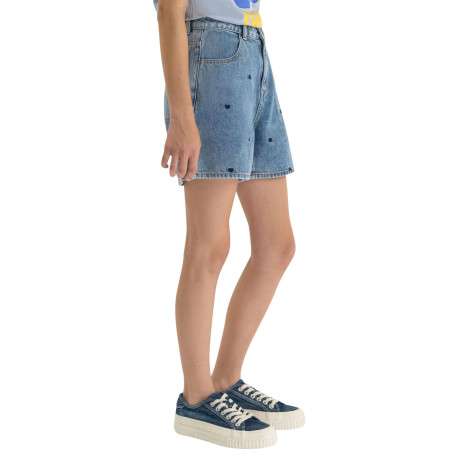 Short en coton bleu à coupe droite pourvu de multiples poches - Image 5