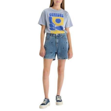 Short en coton bleu à coupe droite pourvu de multiples poches - Image 6