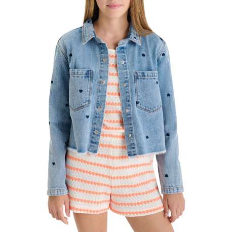 Blouson en coton bleu à coupe ajustée pourvu d'un col à revers