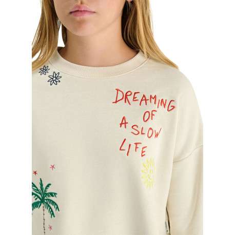 Sweat en coton mélangé beige 0 coupe droite orné de divers motifs - Image 4