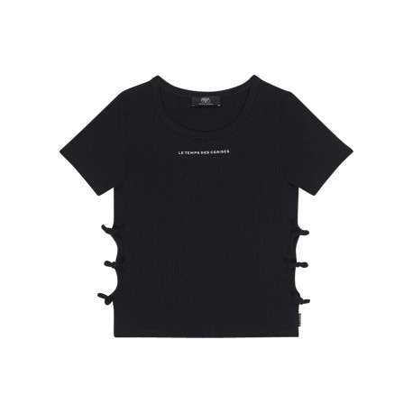 T-shirt noir à coupe droite pourvu d'un col rond et de manches courtes