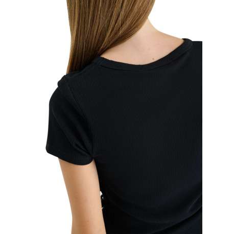 T-shirt noir à coupe droite pourvu d'un col rond et de manches courtes - Image 5