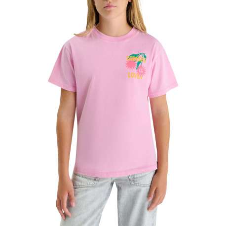 T-shirt en coton rose imprimé à coupe droite pourvu d'un col rond - Image 2