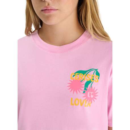 T-shirt en coton rose imprimé à coupe droite pourvu d'un col rond - Image 4