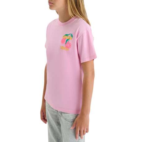T-shirt en coton rose imprimé à coupe droite pourvu d'un col rond - Image 5