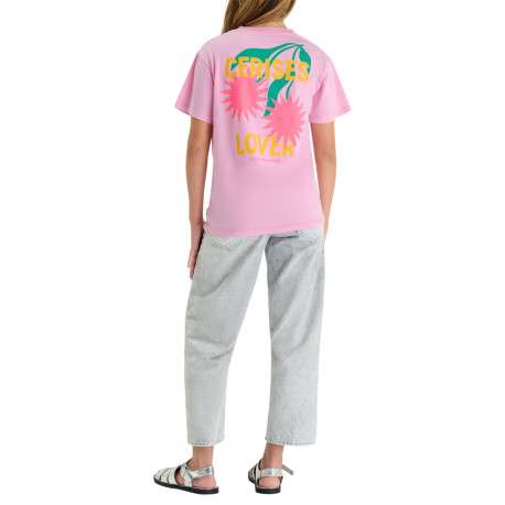 T-shirt en coton rose imprimé à coupe droite pourvu d'un col rond - Image 7